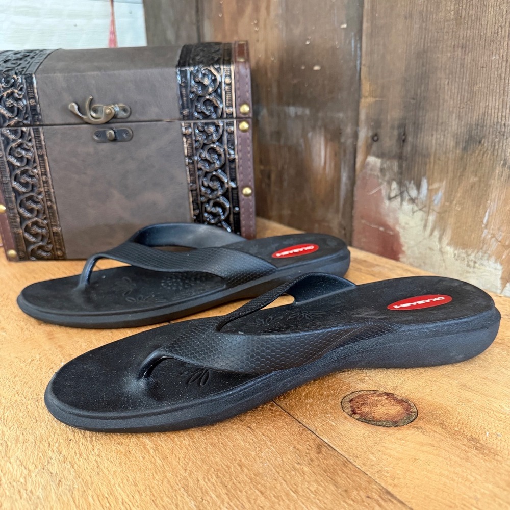 Okabashi Maui Mens Flip Flops Black Thong Sandals Made in USA Size L 10-11